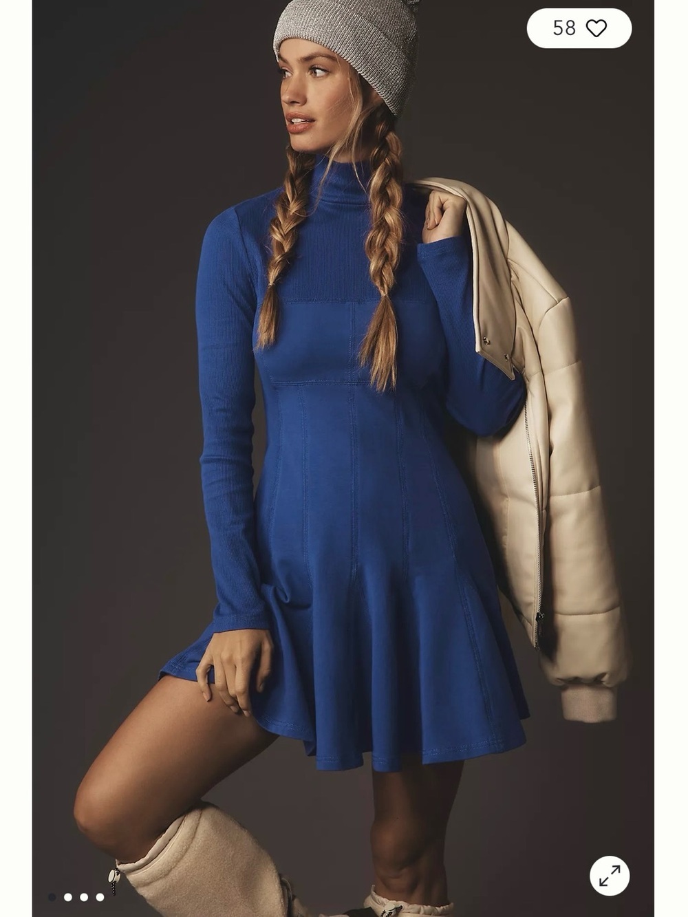 Daily Practice by Anthropologie Blue Ribbed Mock Neck Fit & Flare Mini Dress S